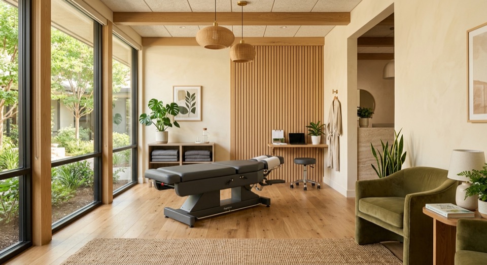 Bright chiropractic treatment room