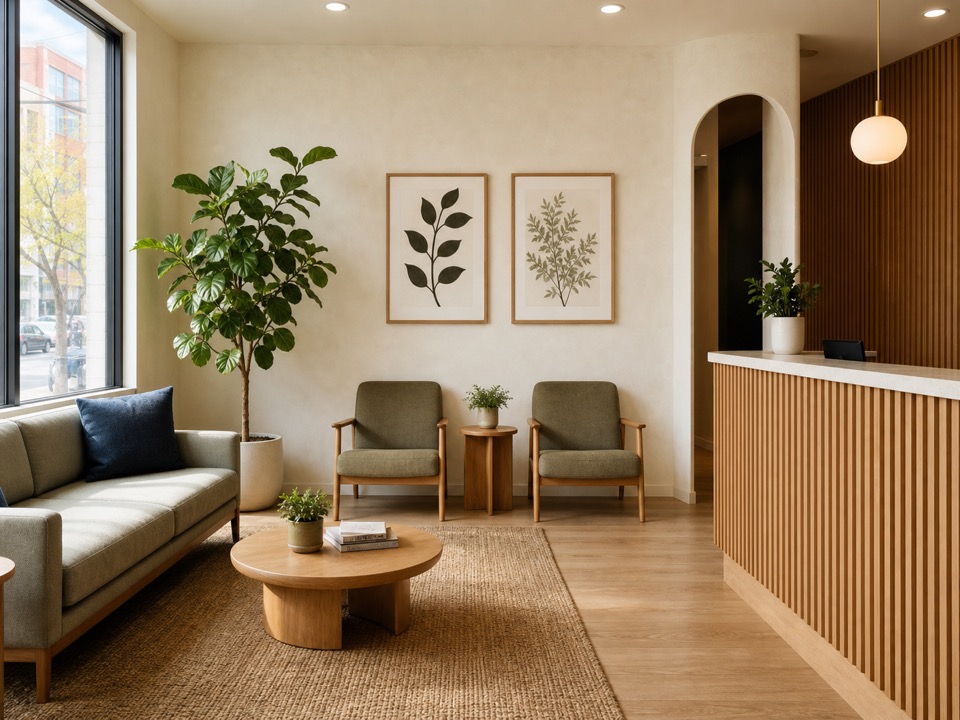 Warm clinic reception and waiting area